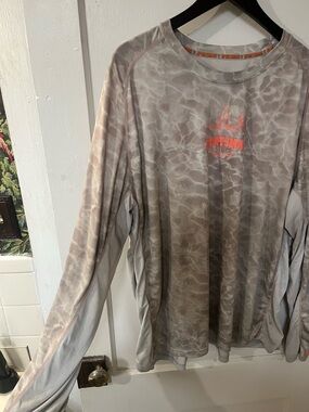 Men’s Sportsman Fishing Shirt 3XL Long Sleeve Performance Camo Gray Orange